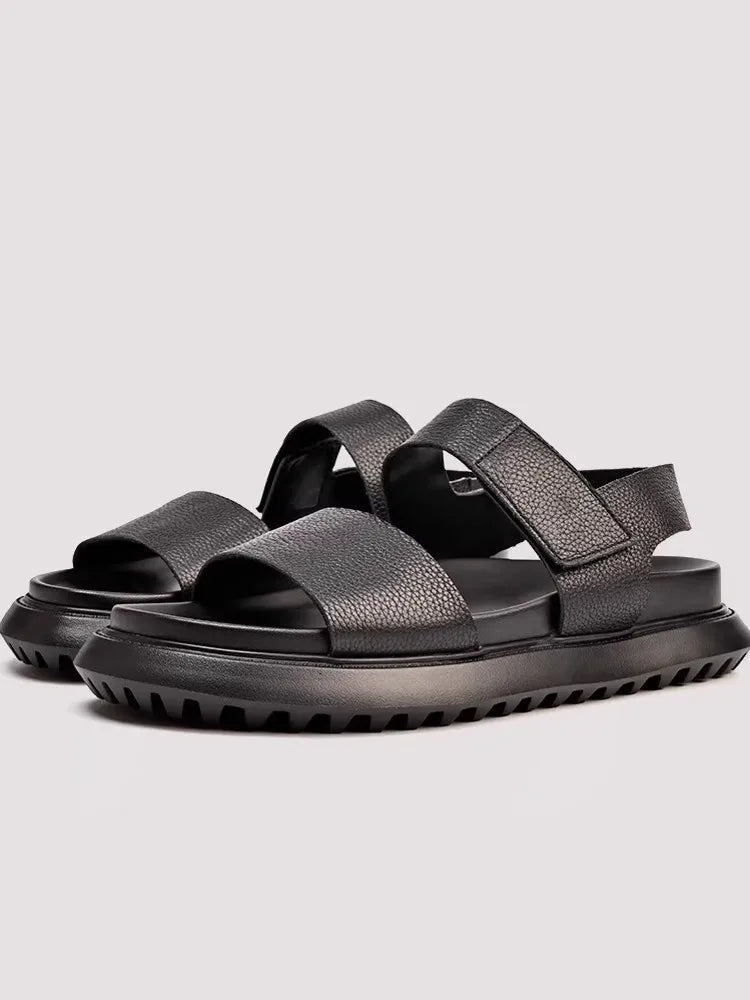Sandales Homme Cuir de Vache Véritable Plateforme Velcro Antidérapantes – CLEVI Paris