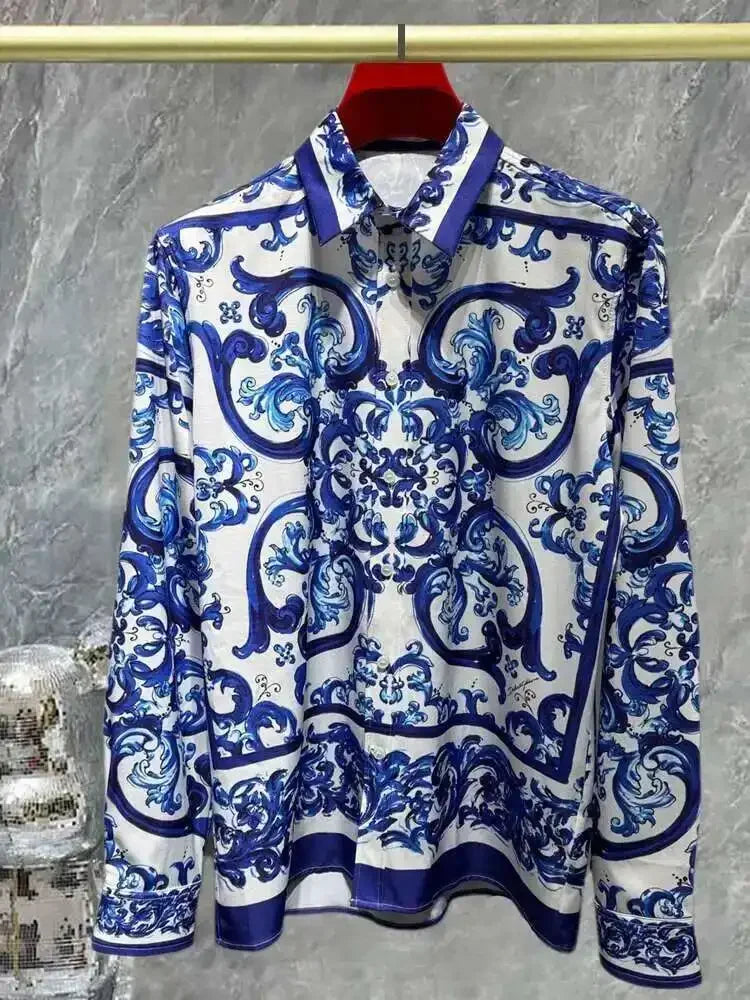 Chemise Homme Imprimée Manches Longues – Style Gothique Luxe, Fibre de Bambou, Tailles S-6XL – CLEVI Paris