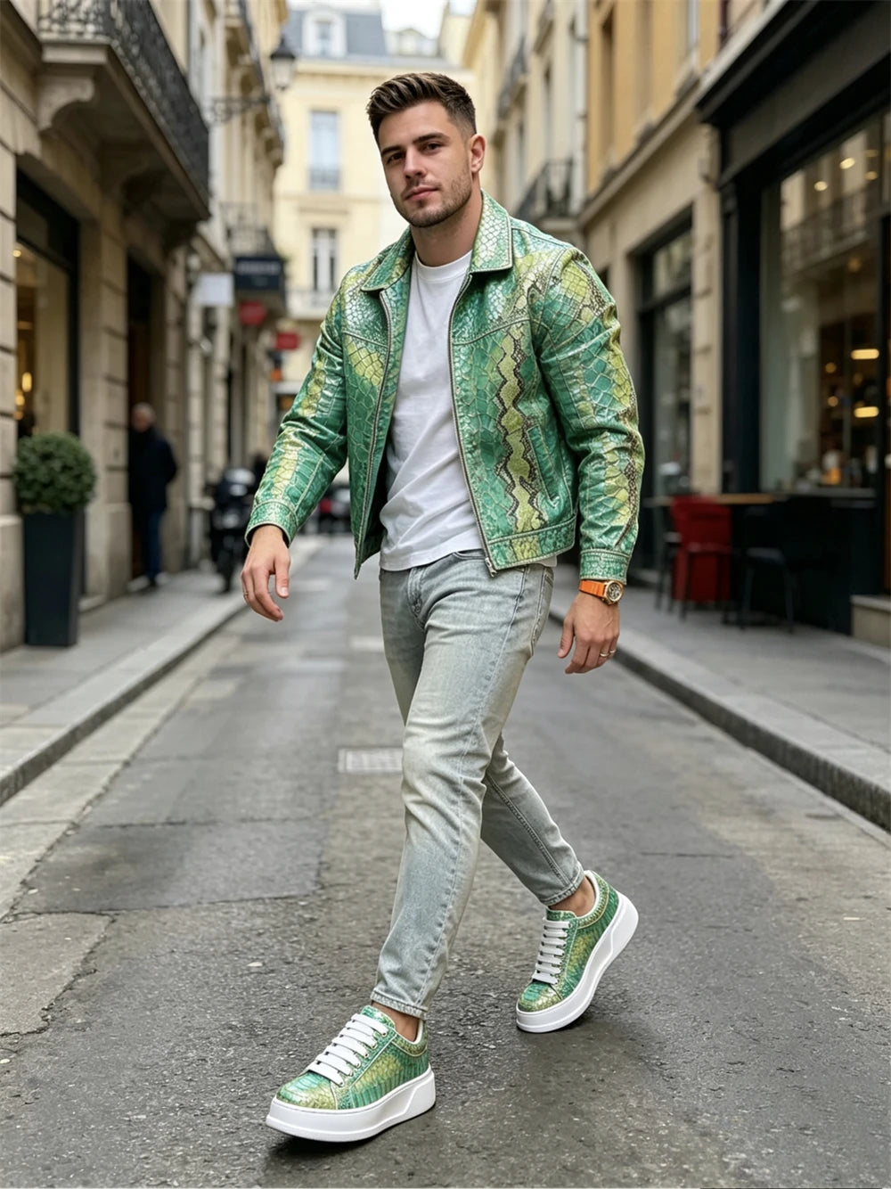 Sneakers Plateforme Cuir Texturé Homme Semelle Épaisse – CLEVI Paris
