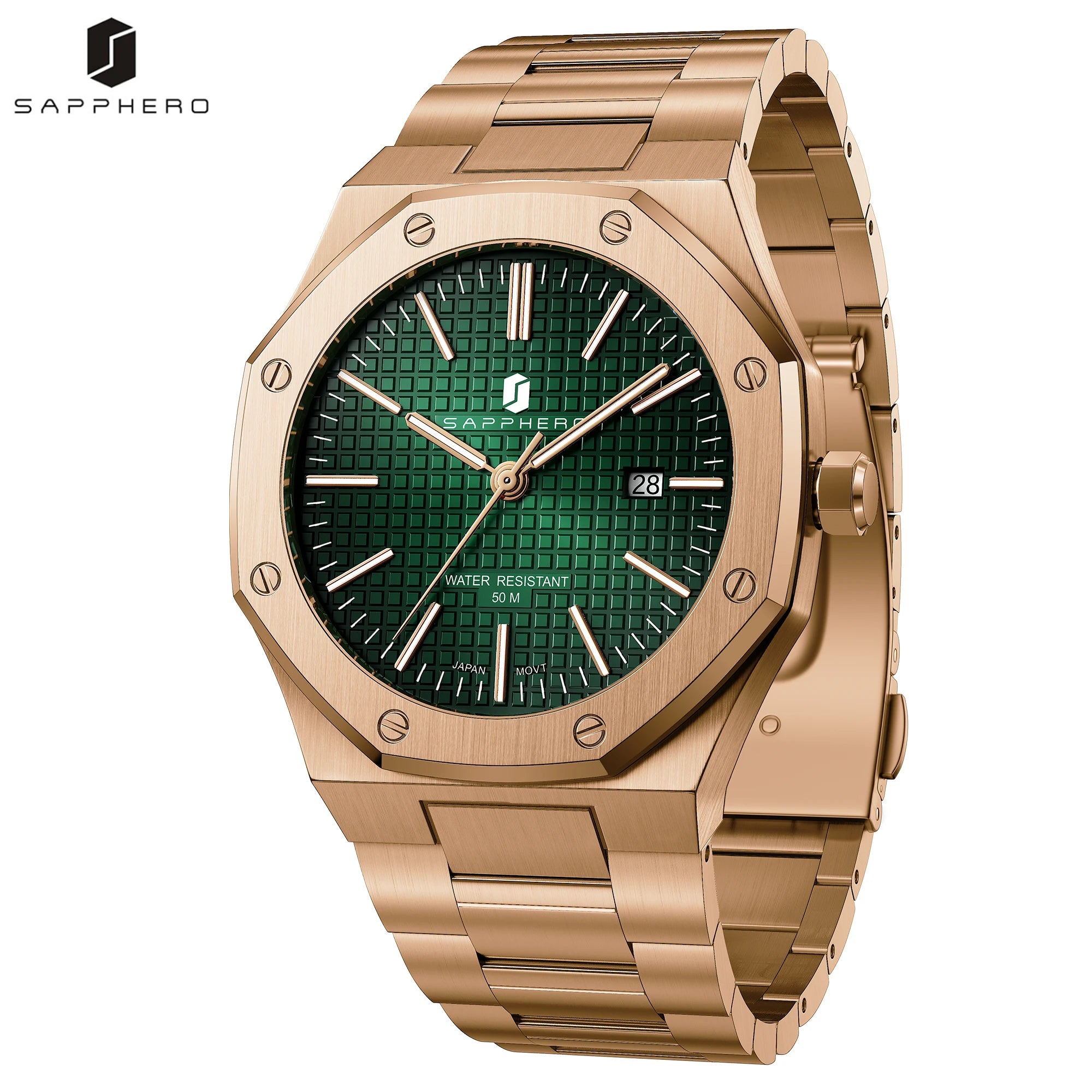 Montre SAPPHERO SO2110 – Quartz Seiko TMI PC32, Acier 316L, Cadran Octogonal, Date, Aiguilles Lumineuses, Étanche 5 ATM – CLEVI Paris