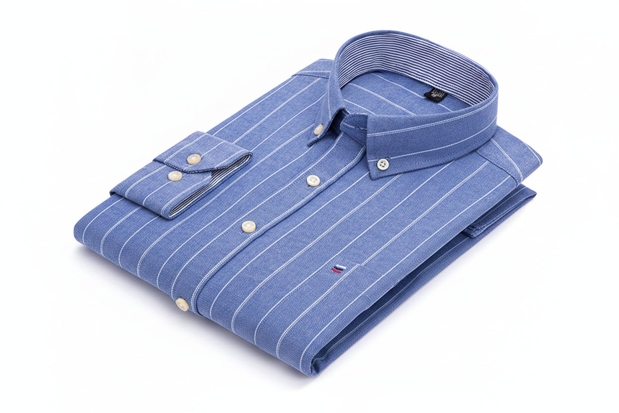Chemise Oxford Homme Manches Longues Rayée Casual 100% Coton – Tailles 38-47 – CLEVI Paris