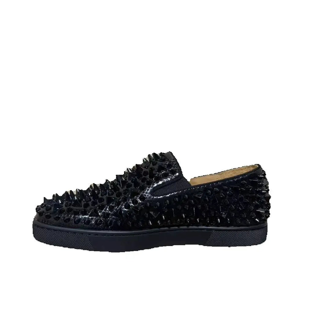 Sneakers Basses Cuir Véritable Noir Rivets Complets Semelle Rouge Homme – Tailles 35-48 – CLEVI Paris