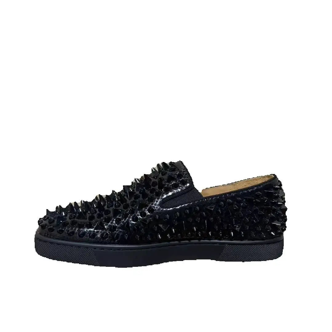 Sneakers Basses Cuir Véritable Noir Rivets Complets Semelle Rouge Homme – Tailles 35-48 – CLEVI Paris