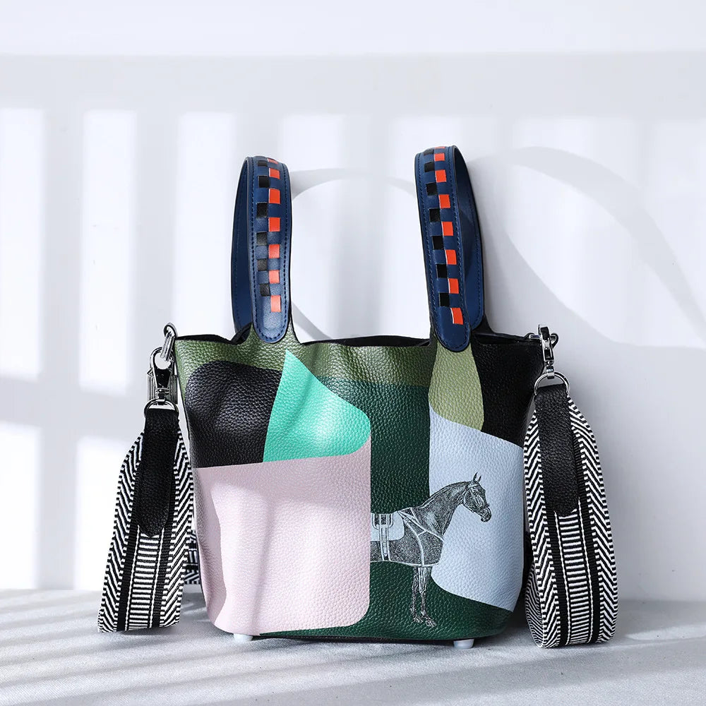 Sac Seau Cuir Véritable Femme Motif Peinture – CLEVI Paris