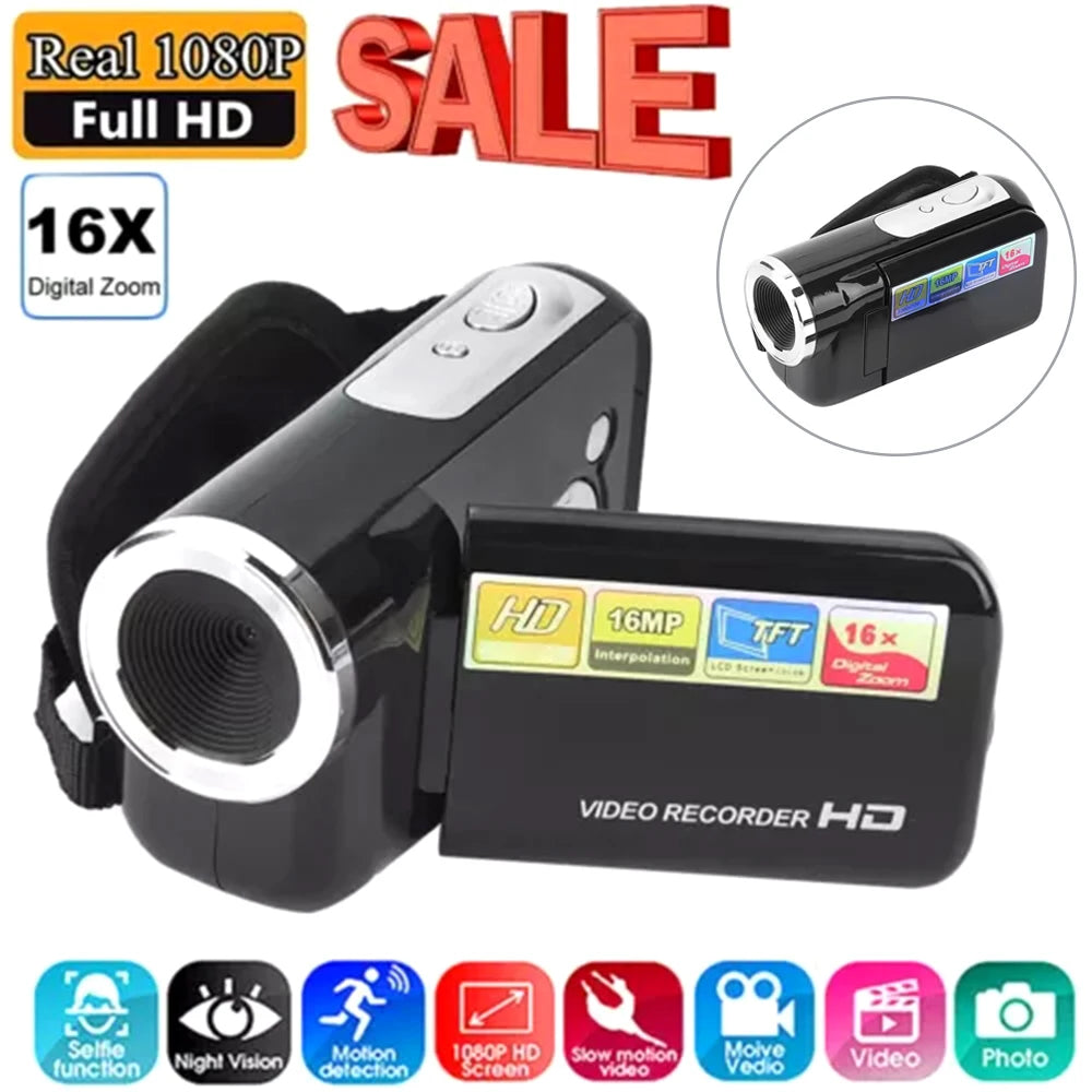 Caméra Numérique 1080p 16MP – Écran Rotatif 2", Zoom 16x, Lumière Fill Light, Vlog & Enfants – CLEVI Paris