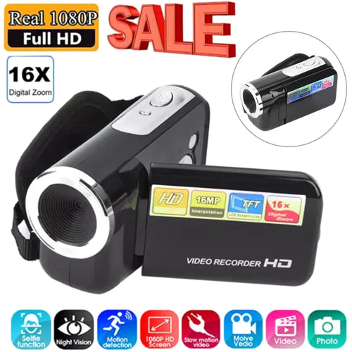 Caméra Numérique 1080p 16MP – Écran Rotatif 2", Zoom 16x, Lumière Fill Light, Vlog & Enfants – CLEVI Paris