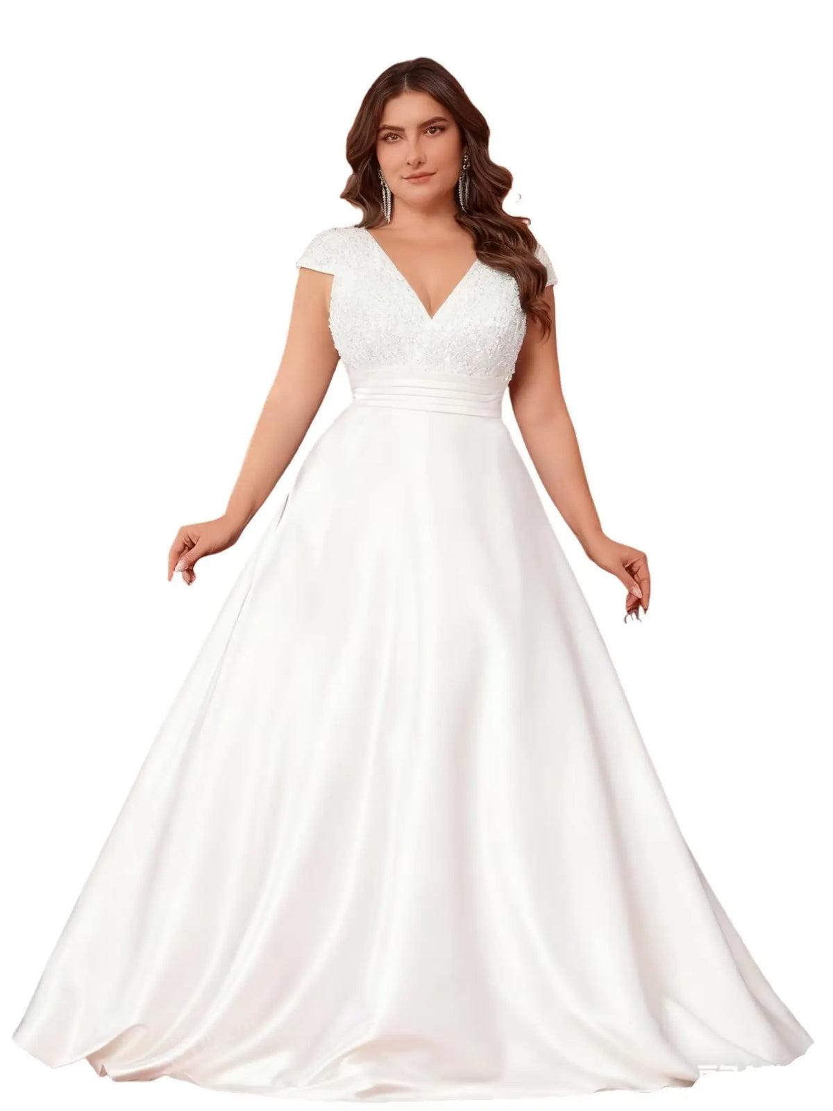 Robe longue satinée pailletée manches courtes – CLEVI Paris