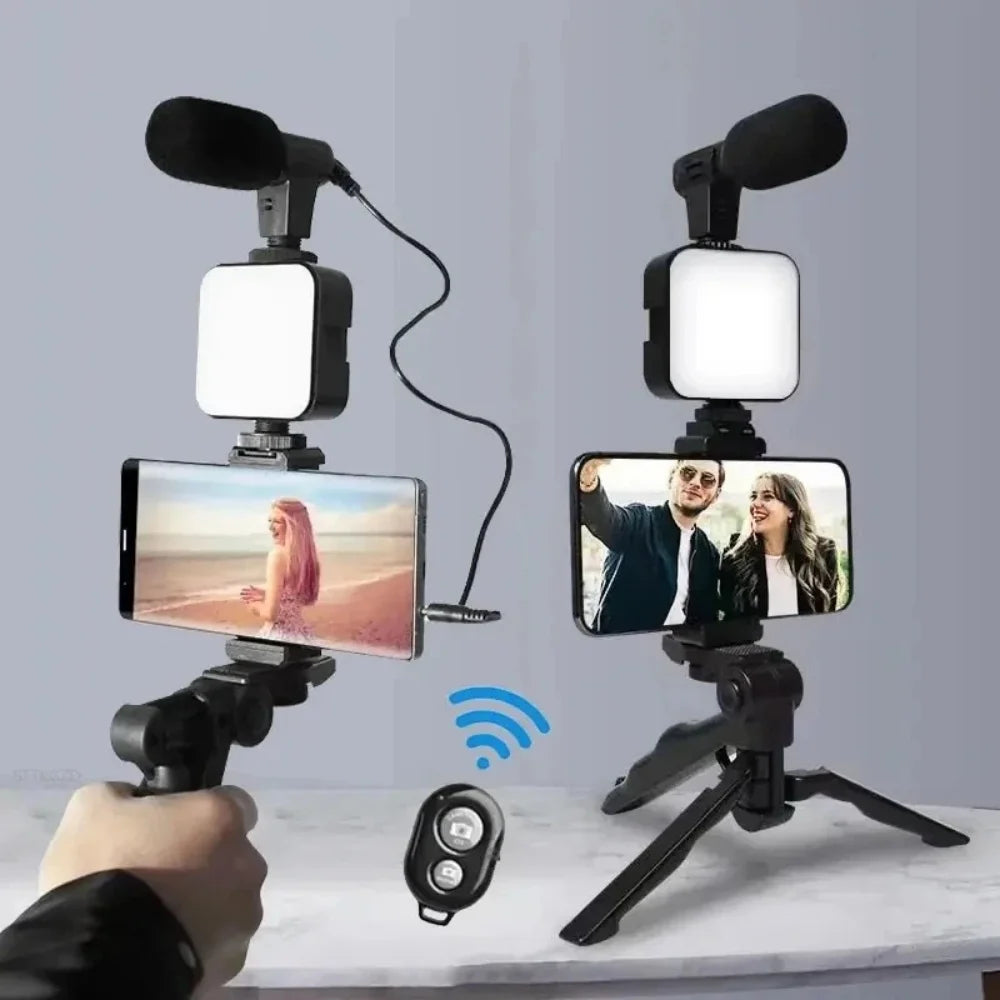 Kit Vlogging Smartphone Trépied Aluminium + Micro + Lumière LED | TikTok YouTube Live