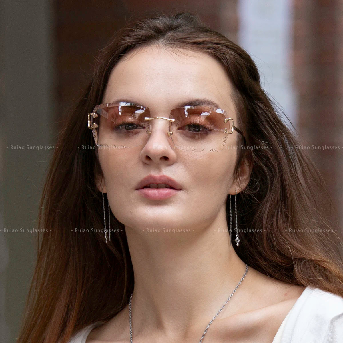 Lunettes de Soleil Sans Monture Taille Diamant UV400 Branches Métal Unisexe – CLEVI Paris
