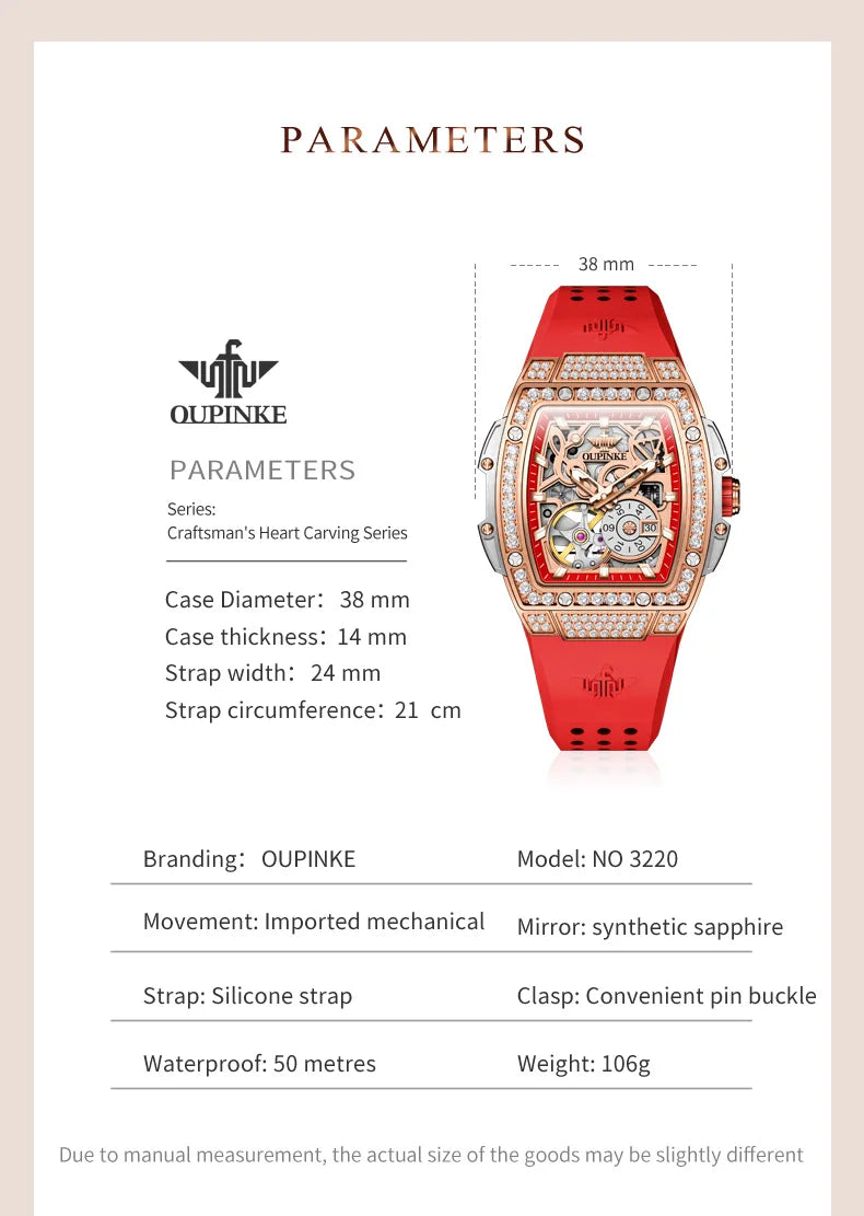 OUPINKE 3220 Montre Femme Automatique Papillon Diamants Saphir Lumineux 50M – CLEVI Paris