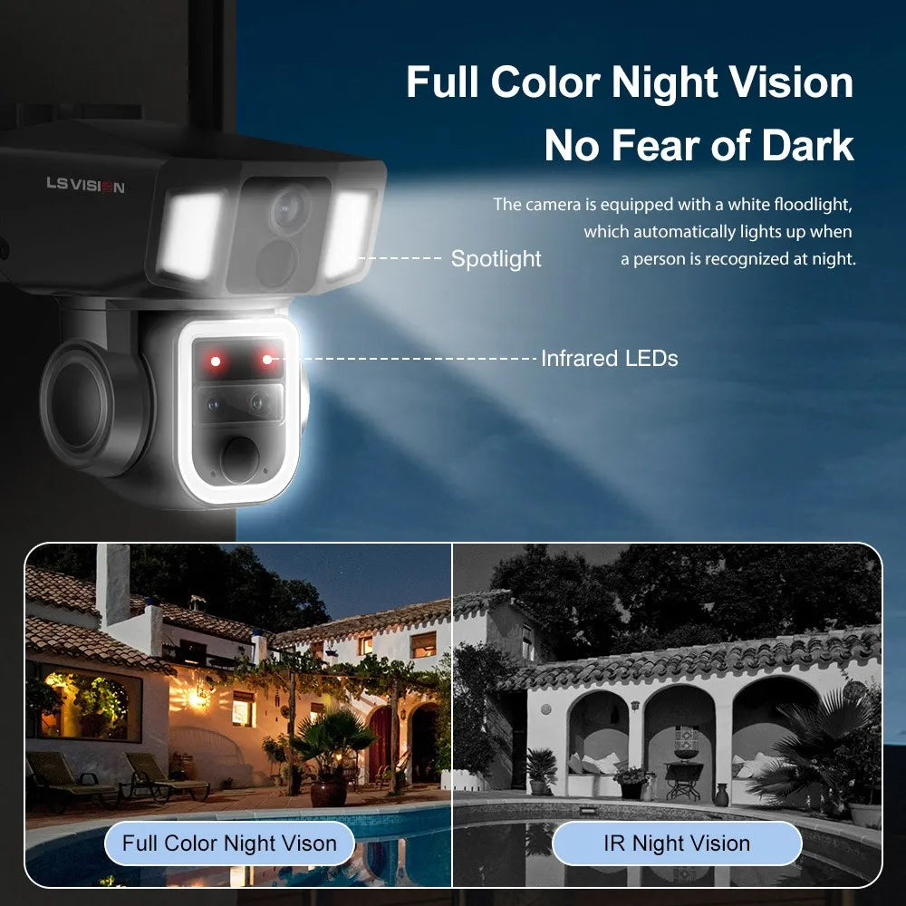 Caméra Solaire Extérieure LS VISION 12MP 6K Triple Objectif Zoom 10x 4G Wi-Fi PTZ IP66 – CLEVI Paris