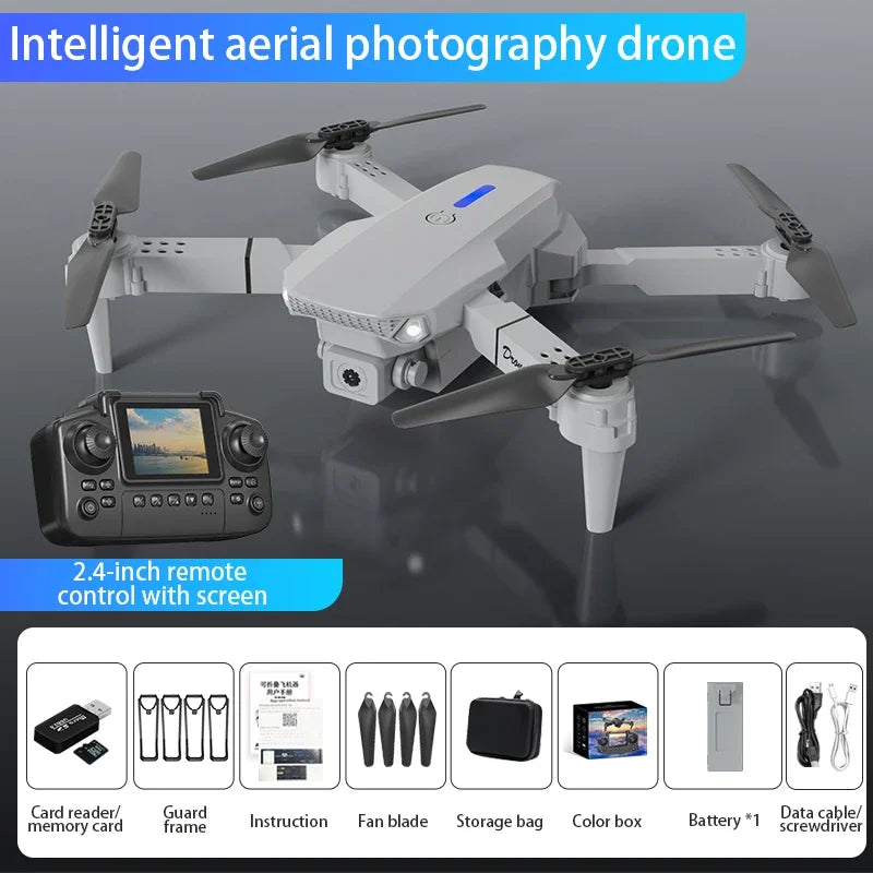 Drone E88 Pro 2025 – Double Caméra HD, Écran Intégré, GPS, Décollage Automatique – CLEVI Paris