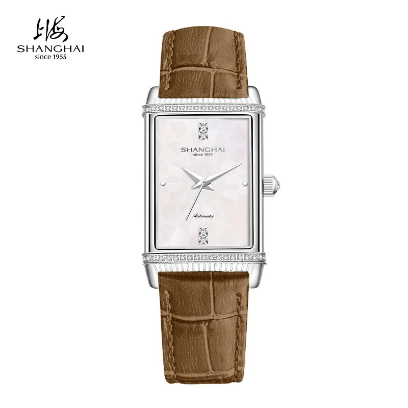 Shanghai Watch 22MT Montre Automatique Femme Rectangulaire Saphir Cuir 25x41mm – CLEVI Paris