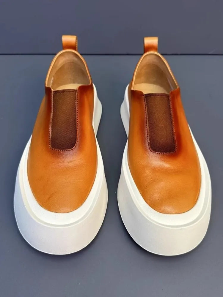 Mocassins Cuir Véritable Vintage Plateforme Homme – CLEVI Paris