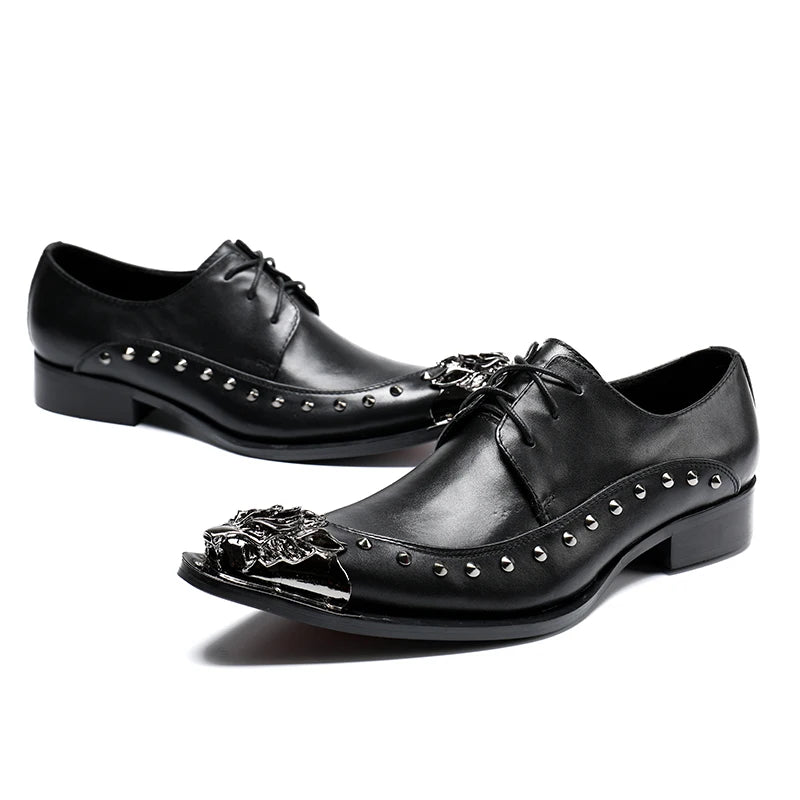 Oxford Brogue Homme Cuir de Vache Artisanal Bout Pointu Studs | Mariage & Formel EU 37-47