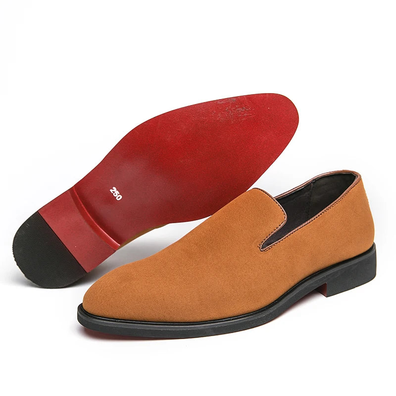 Mocassins Homme Semelle Rouge Velours Slip-On Bout Rond | Fête Soirée EU 40-46