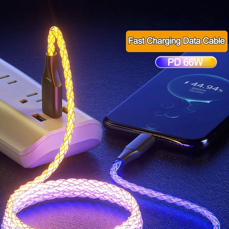 Câble USB-C Lumineux RGB Samiyoe — Charge Rapide 66W 6A, Tressé, Multicolore, 1.2m | CLEVI Paris