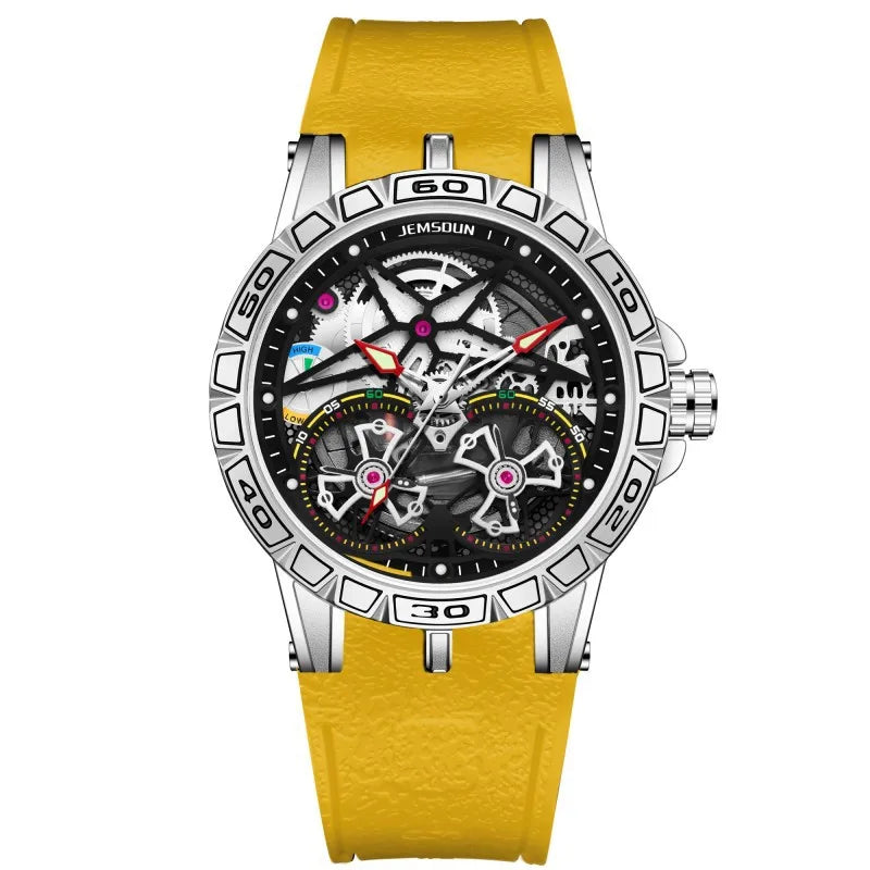 Montre Homme Mécanique Manuel Double Volant Cadran Creux Lumineux Silicone W056 – CLEVI Paris