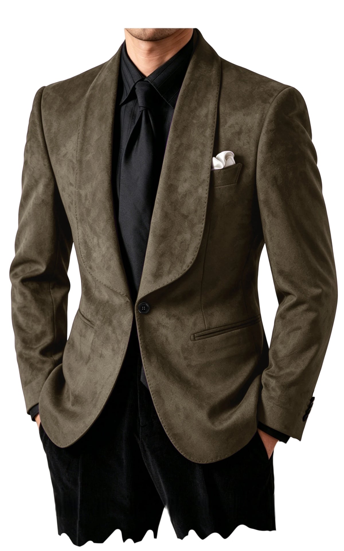 Blazer homme effet suédé 1 bouton à col châle – CLEVI Paris