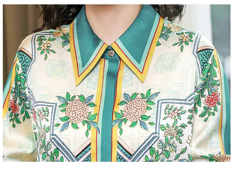 Chemise Femme Satin Fleurs Imprimé Vintage Manches Longues – CLEVI Paris