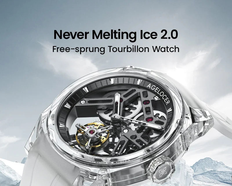 Montre Homme Flying Tourbillon Édition Limitée 299ex Boîtier Cristal Transparent Agelocer Ice Never Melts 2.0 – CLEVI Paris