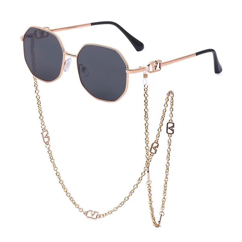 Lunettes de soleil femme polygonales avec chaîne – CLEVI Paris