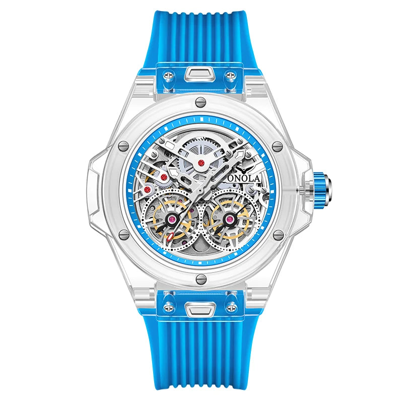 ONOLA ON3835 Montre Homme Automatique Squelette Bracelet Silicone Verre Hardlex 3 ATM Sport Business 6 Coloris – CLEVI Paris
