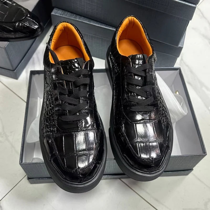 Sneakers Véritable Peau de Crocodile Homme Noir Lacets – Tailles 37-45 – CLEVI Paris
