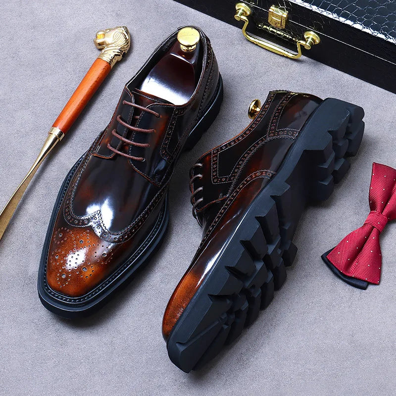 Oxford Brogue Homme Cuir Véritable – Bout Pointu, Lacets, Style Vintage Business EU 38-46 – CLEVI Paris
