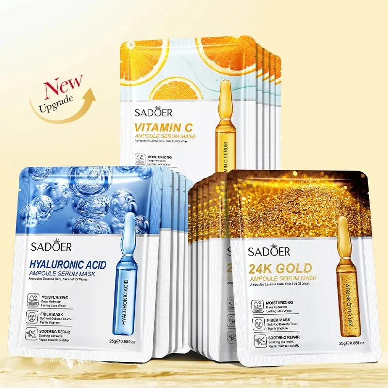 Masques Tissu Or 24K Vitamine C Acide Hyaluronique Hydratation & Fermeté – CLEVI Paris