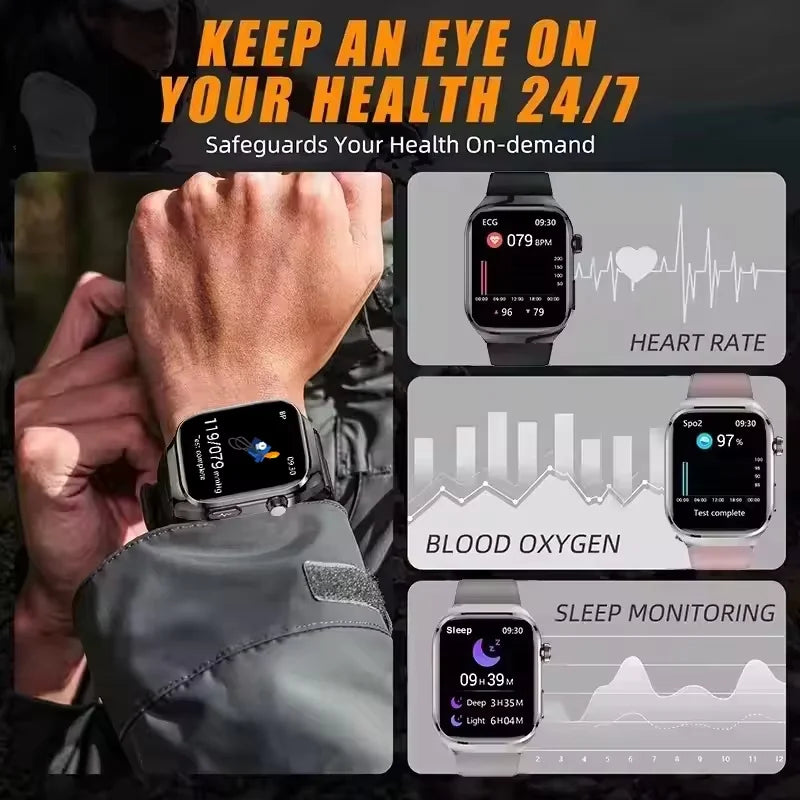 Montre Connectée Santé ECG Acide Urique IMC 5 Organes | AMOLED Verre Saphir IP68