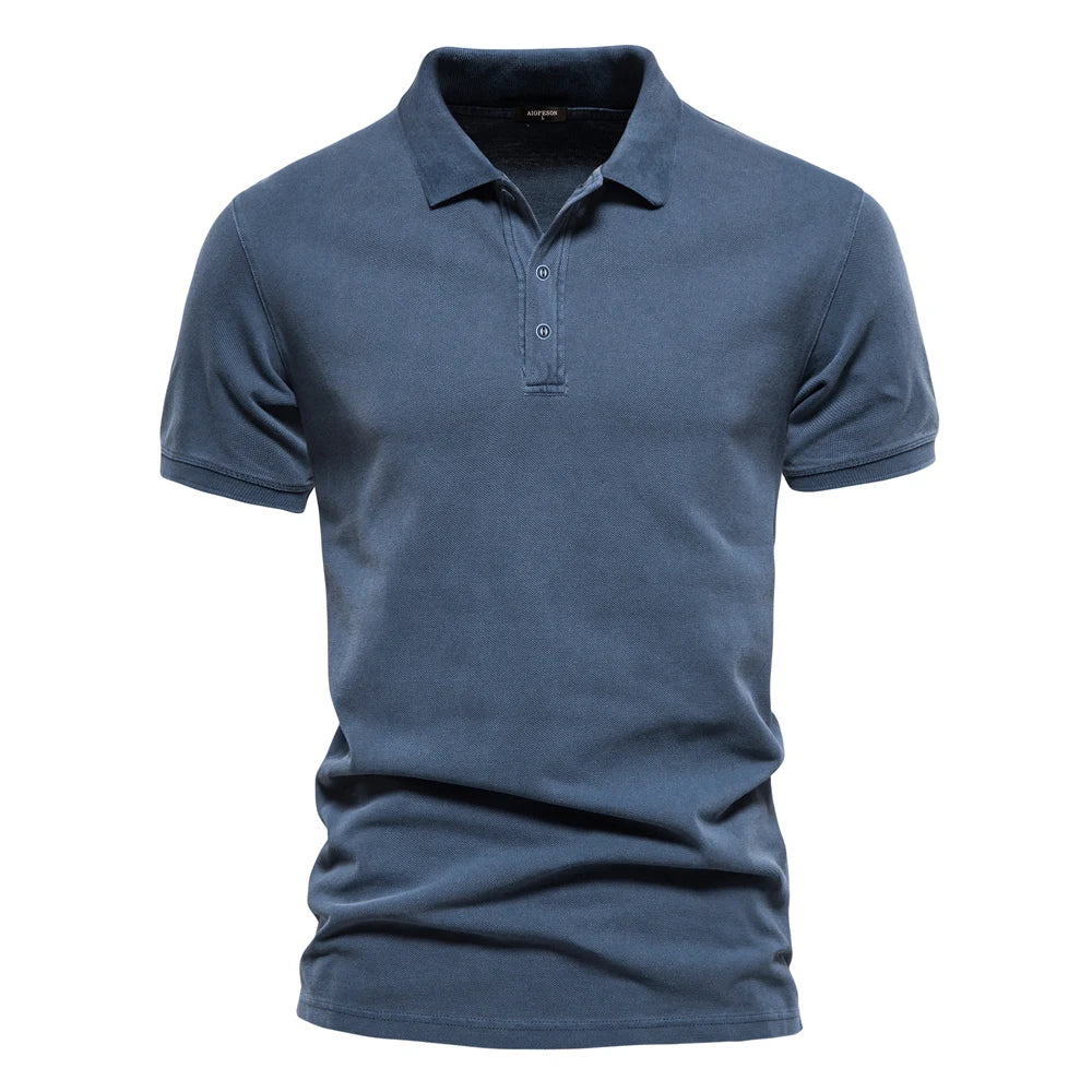 Polo Homme AIOPESON 100% Coton Uni – Col Rabattu, Manches Courtes, Anti-Boulochage