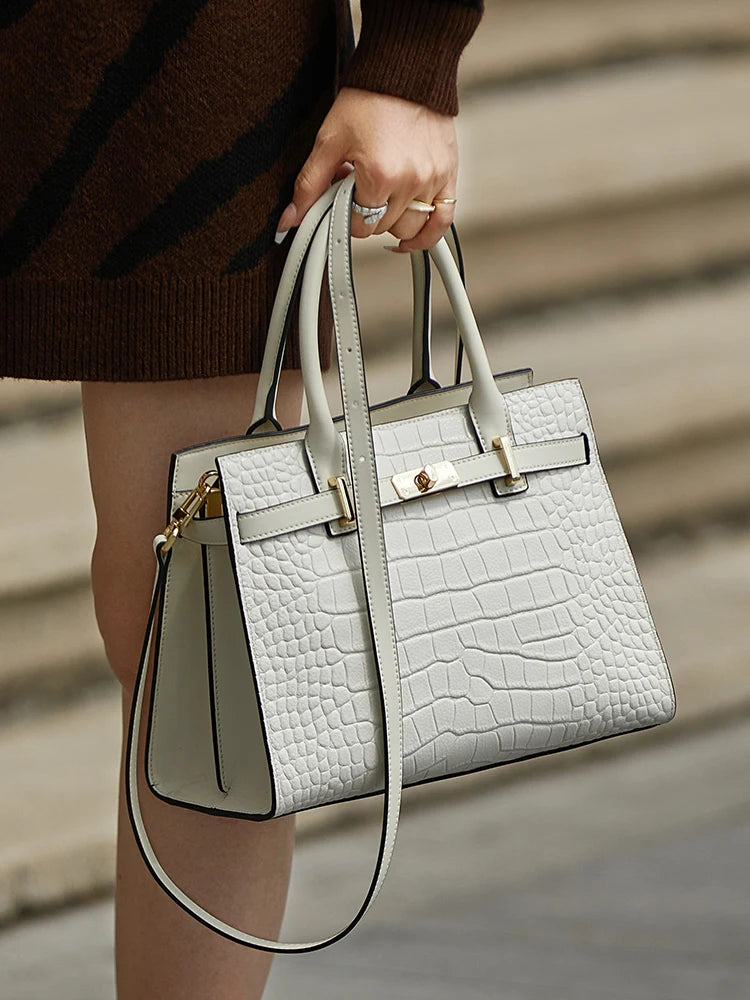 Sac Tote Femme Cuir Véritable – Style Business | Bandoulière | Motif Animal | 4 Coloris