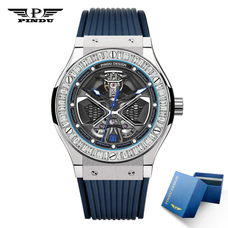 Montre Homme Automatique Squelette Fond Creux Silicone Pindu P6552 – CLEVI Paris
