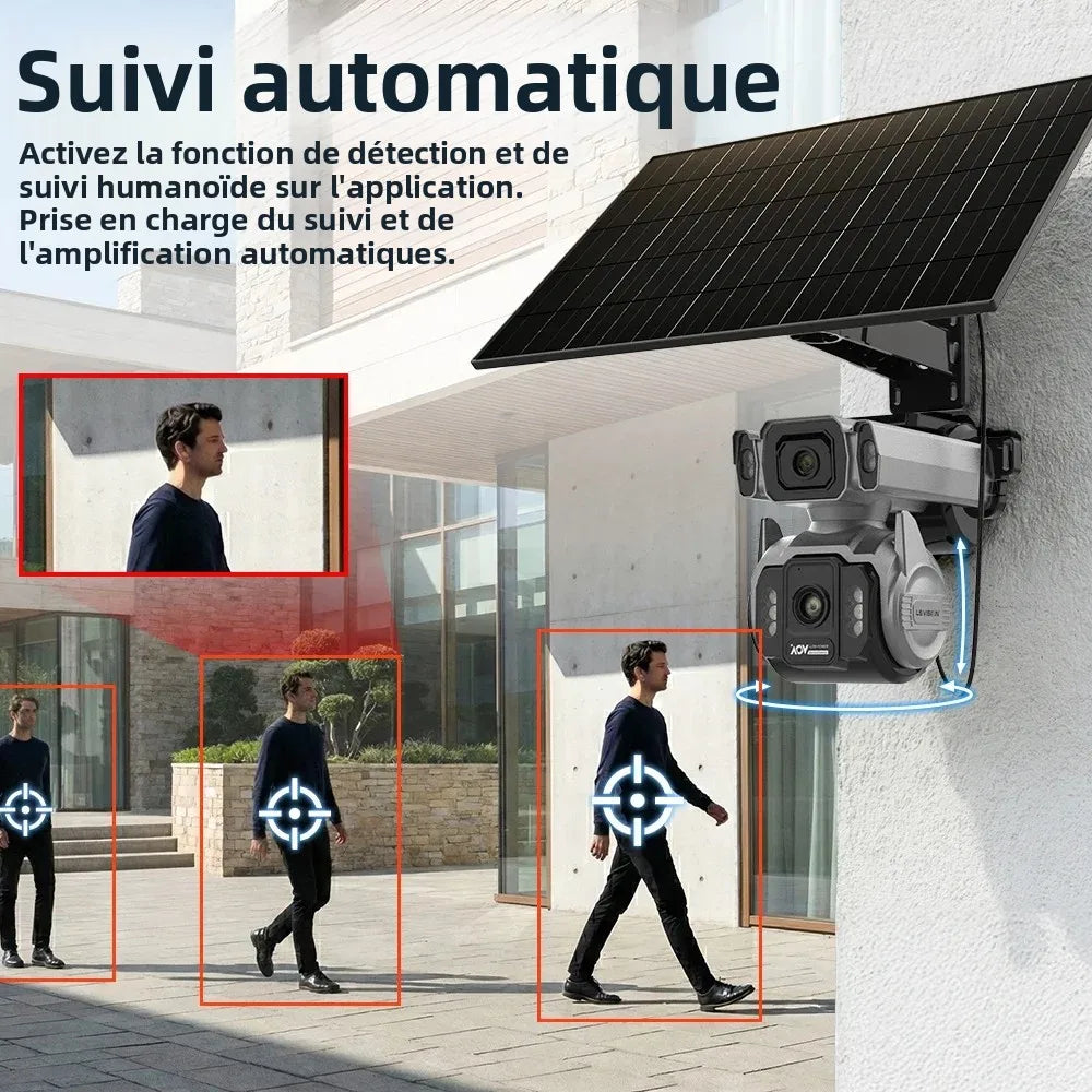 Caméra Solaire 4G LS VISION AOV 4K Double Objectif Zoom 12x PTZ Suivi IA 24/7 IP66 – CLEVI Paris