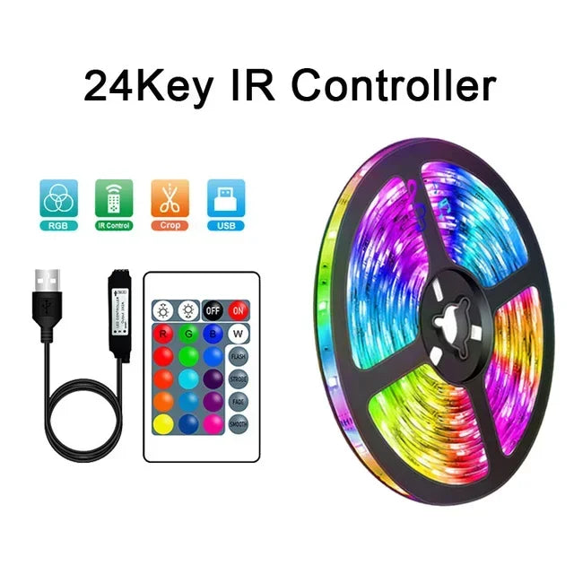 Ruban LED RGB USB 5V — SMD 5050, Contrôle WiFi / Bluetooth / IR / 3 Touches, 1m à 30m | CLEVI Paris