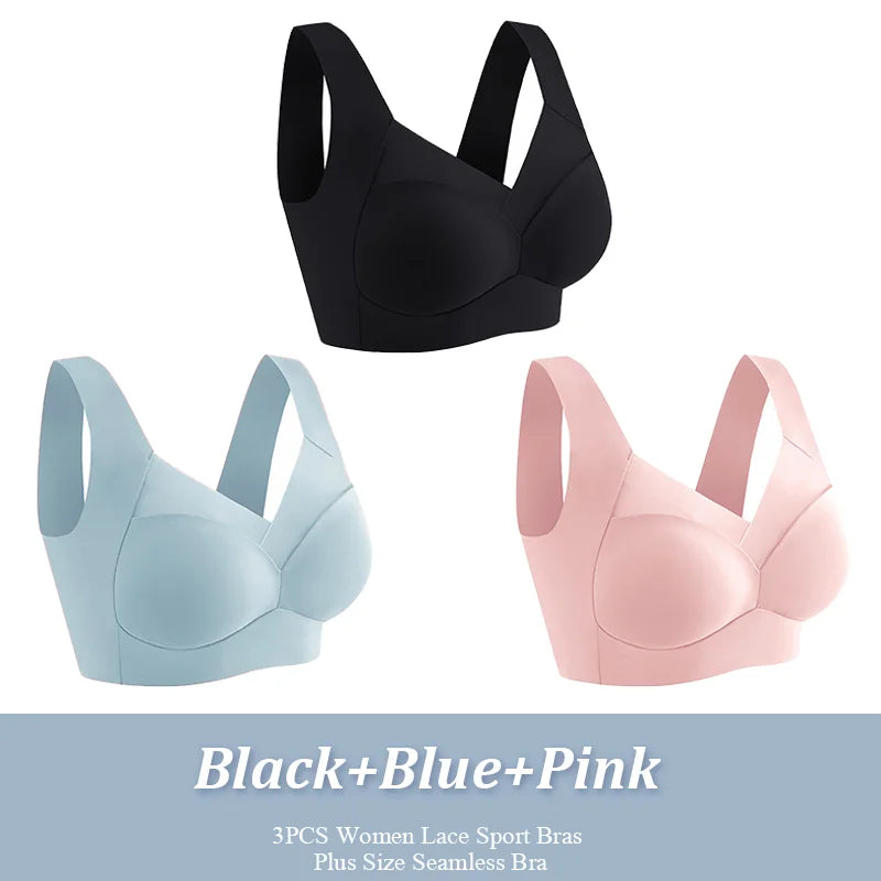 Lot de 3 Soutiens-Gorge Sport Sans Armature | Dentelle, Sans Coutures, Grande Taille – CLEVI Paris