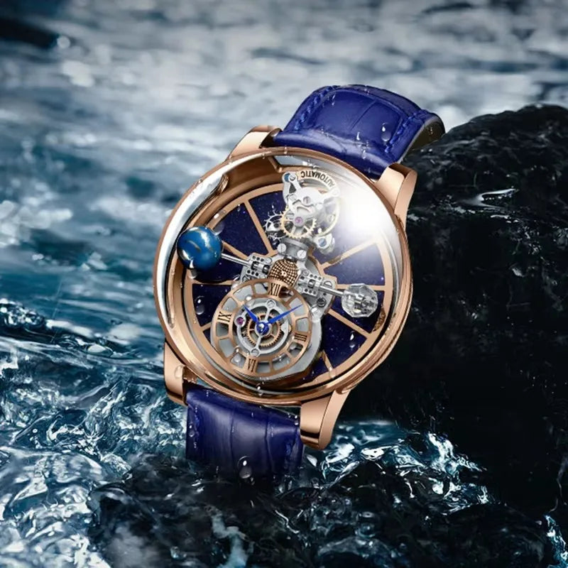 Montre Homme Quartz Ciel Étoilé Verre Courbé Transparent Cuir 10 Bar – CLEVI Paris