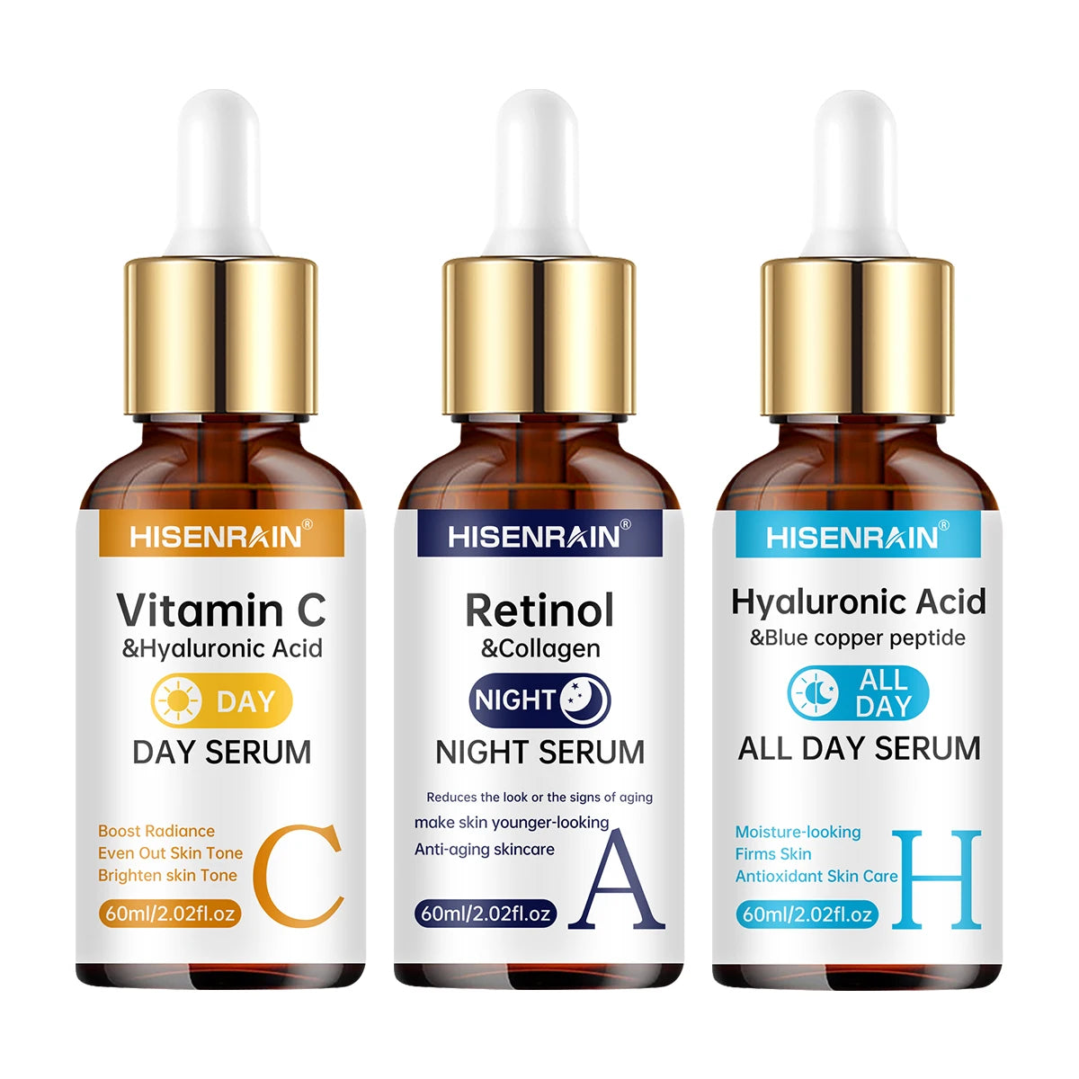 Sérum Visage HISENRAIN | Vitamine C + Rétinol + Acide Hyaluronique | Anti-Âge & Éclat | Certifié CPNP – CLEVI Paris
