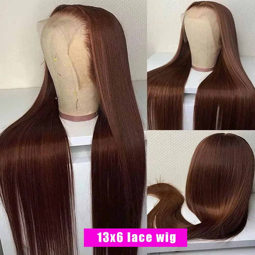 Perruque Lace Front Cheveux Humains Lisse Brun Chocolat 13x4 & 13x6 Densité 180-200% 18-36 Pouces – CLEVI Paris