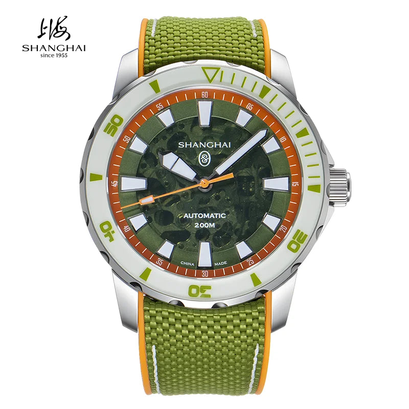 Montre Shanghai SH023 – Automatique Miyota 8N24, Diver 200M, Verre Saphir, Acier 316L 41,5 mm, Lunette Lumineuse – CLEVI Paris