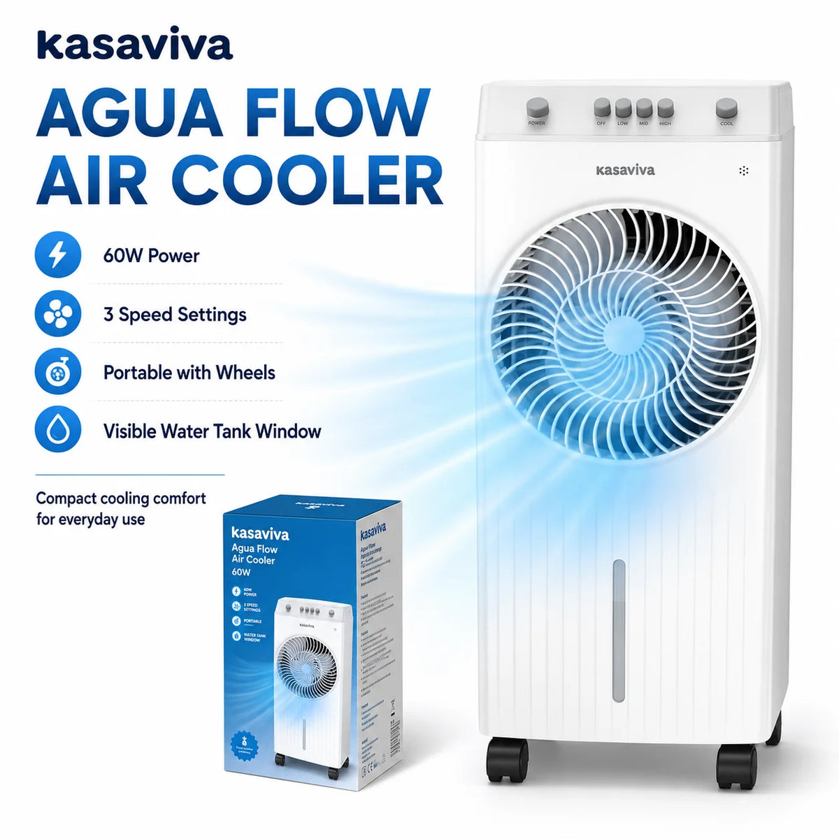 Rafraîchisseur d’air évaporatif 60 W à roulettes – CLEVI Paris