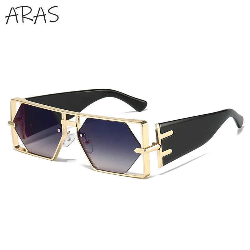 Lunettes de Soleil Steampunk Hexagonales Monture Alliage Creusée Dégradé UV400 Unisexe – CLEVI Paris