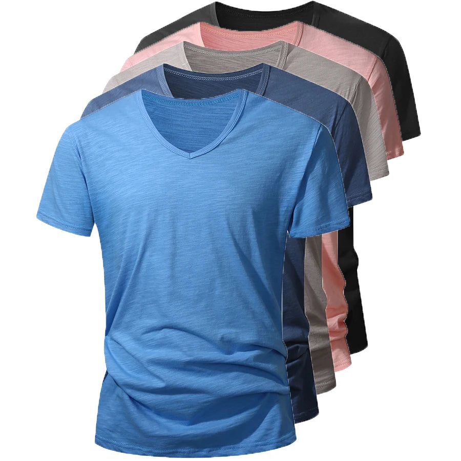 T-Shirt Homme 100% Coton Col V – Manches Courtes, Doux, Casual