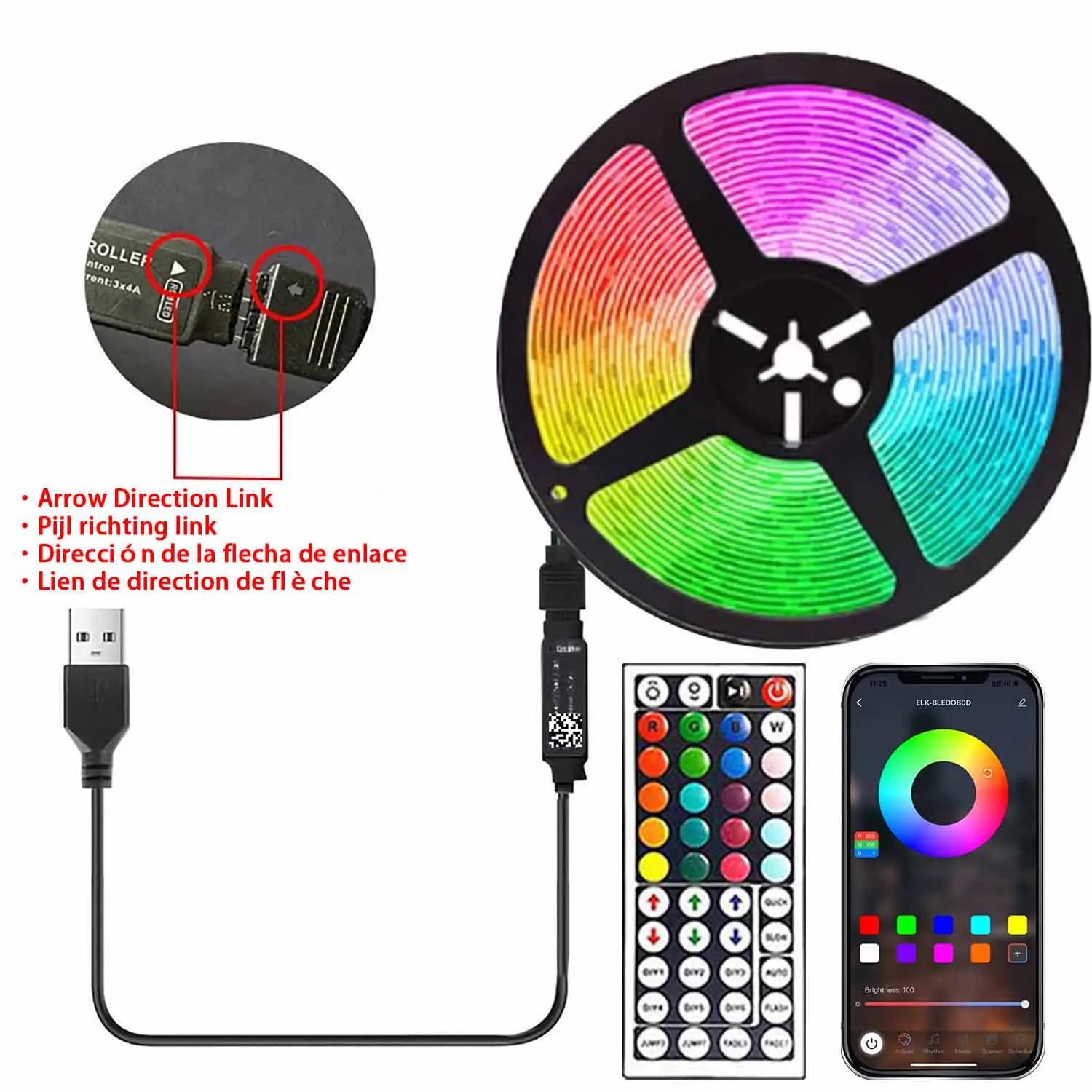 Ruban LED RGB 5050 USB — Rétroéclairage TV, Télécommande IR & APP, 1m à 40m | CLEVI Paris