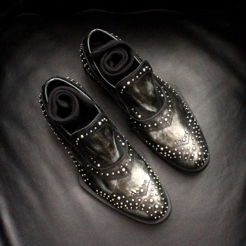 Mocassins Oxford Cuir Véritable Homme Rivets Talon Sculpté Fait Main Bureau – CLEVI Paris