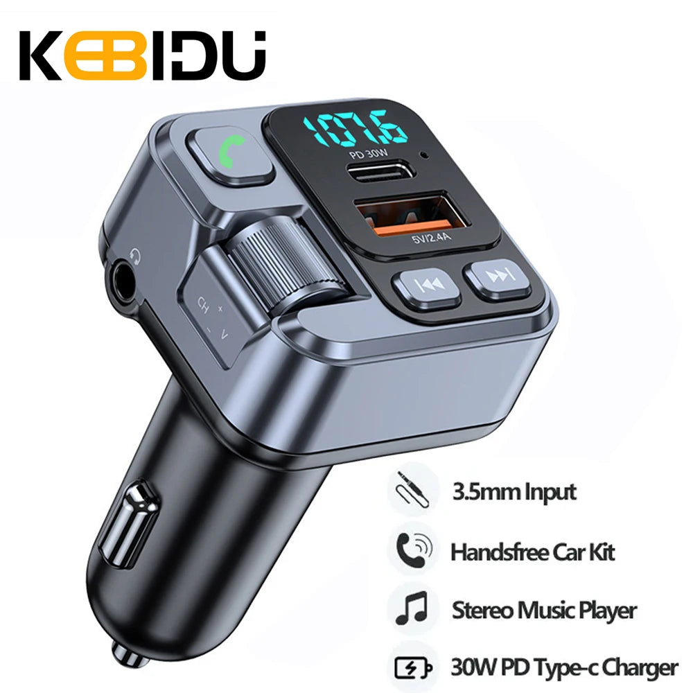 Émetteur FM Bluetooth 5.1 Voiture – Charge Rapide 30W PD USB-C Lecteur MP3 Mains Libres AUX 12-24V – CLEVI Paris