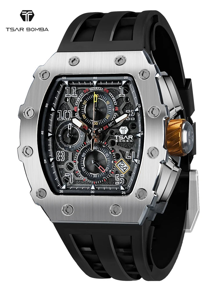 Montre Quartz Homme TSAR BOMBA TB-8204 Tonneau Saphir Chronographe – CLEVI Paris
