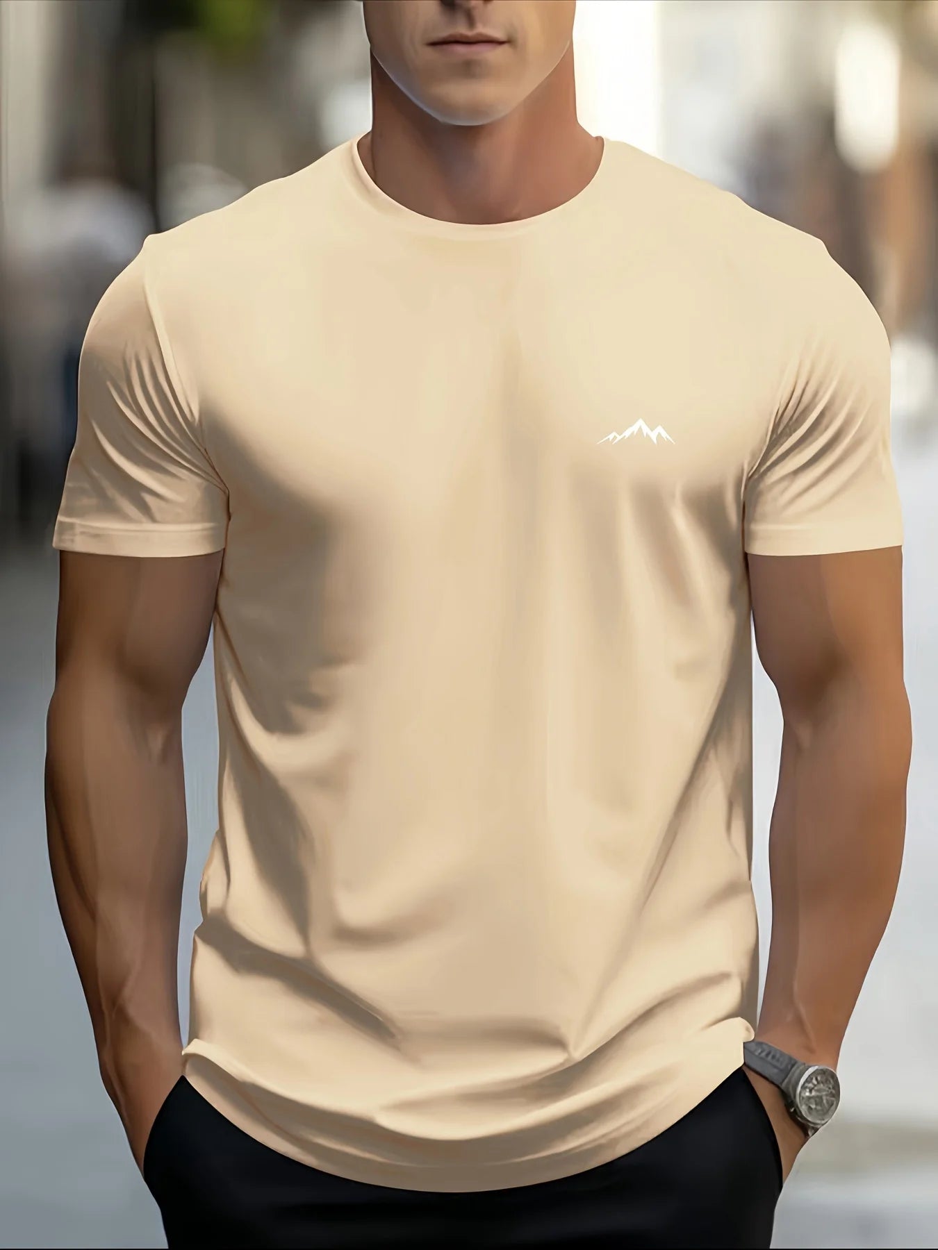 T-Shirt Homme 100% Coton Loose Col Rond Imprimé Montagne Casual Sport 4 Coloris – CLEVI Paris