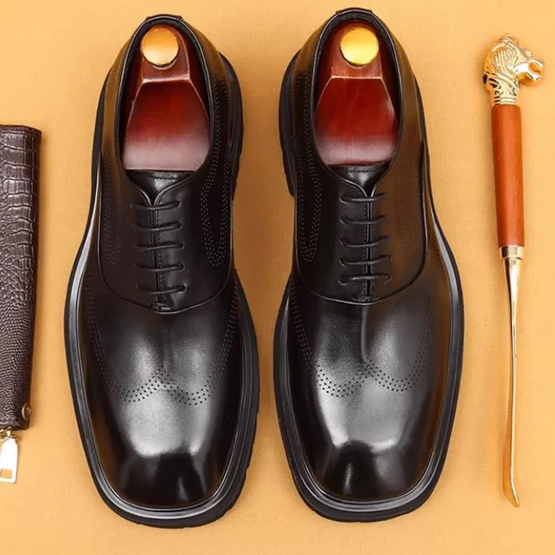 Oxford Homme Cuir Vachette Bout Carré Talon 5cm Rehaussant – CLEVI Paris